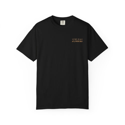 No Looking Back Christian T-Shirt | Luke 9:62 | Rugged Faith Description